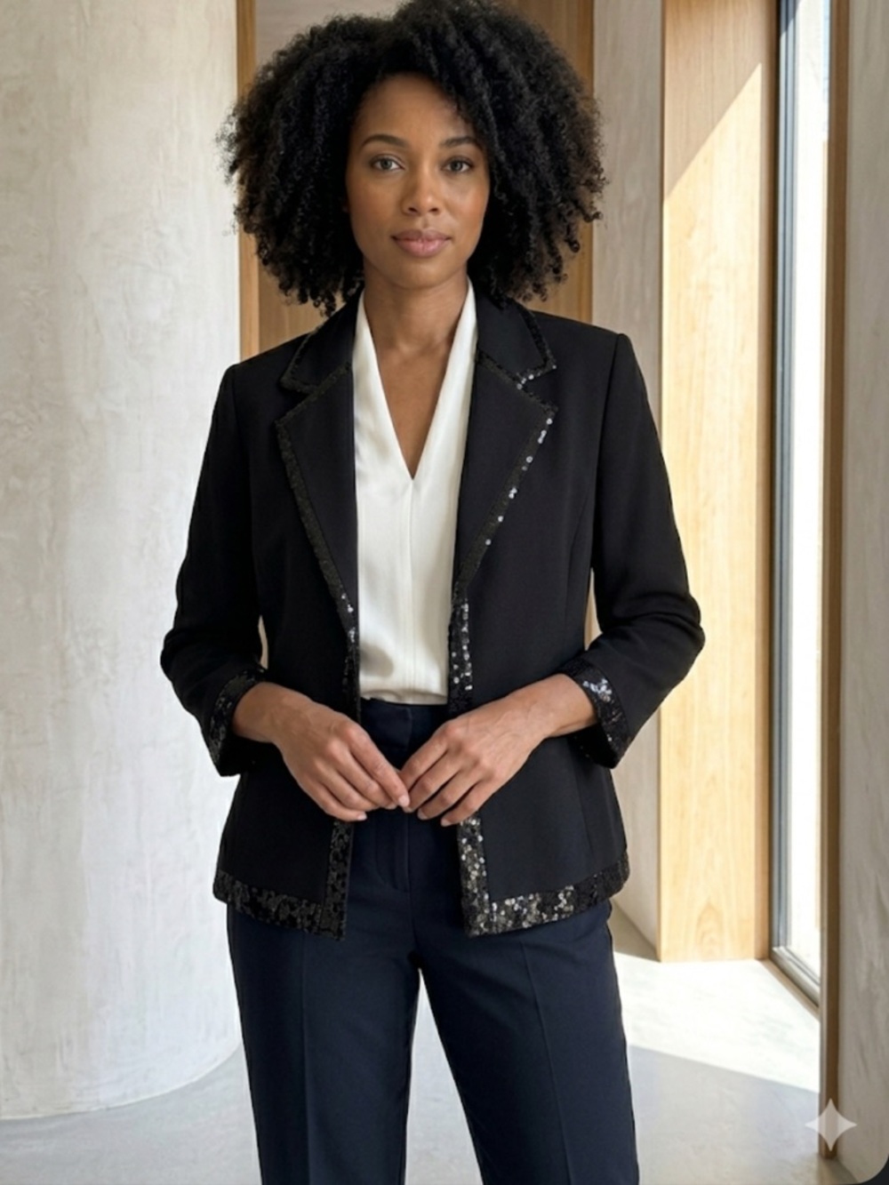 Kasper Black Sequin Trim Blazer Jacket NWT Size 16